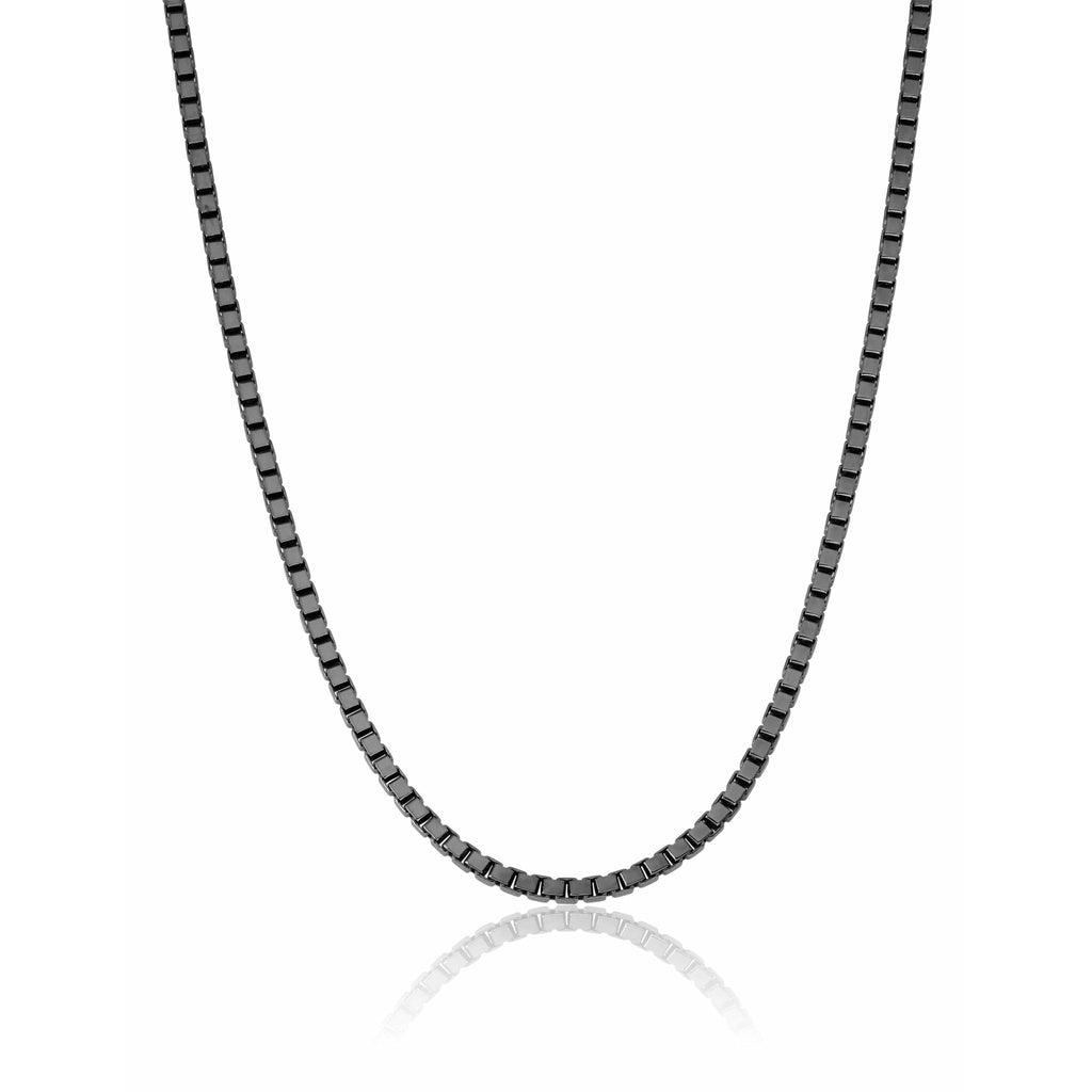 CRISLU Mens 18" Matte Box Chain Necklace In Black Rhodium Finish - ICE