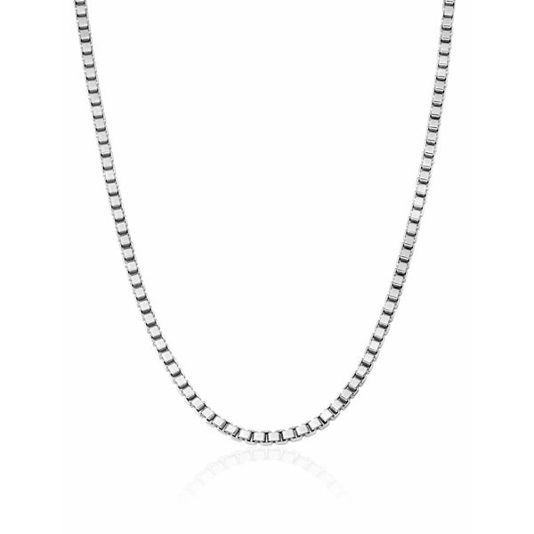 CRISLU Mens 18" Matte Box Chain Necklace In Pure Platinum Finish - ICE