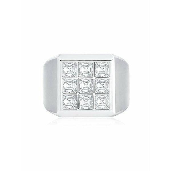 CRISLU Mens 9 Stone Princess Cut Signet CZ Ring In Pure Platinum - ICE