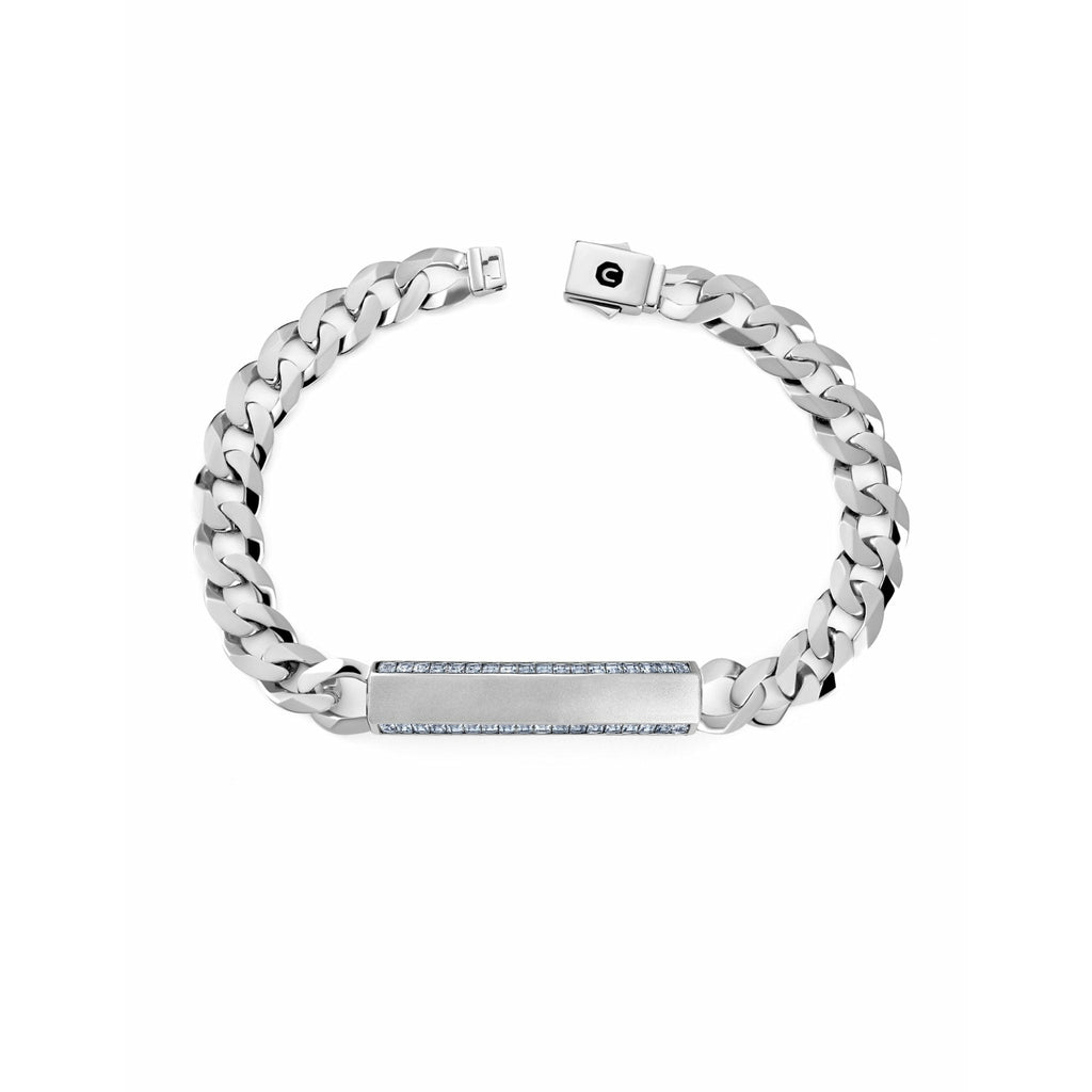 CRISLU Mens Matte Channel set ID Bracelet with Brilliant Cut CZ Finished In Pure Platinum - ICE