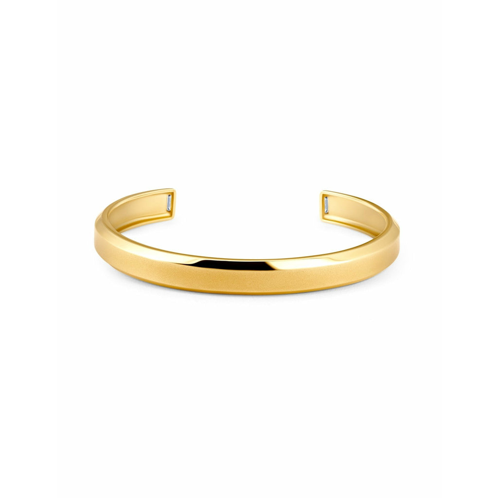 CRISLU Mens Smooth Cuff Bangle with Baguette CZ Finished In 18KT Yellow Gold - ICE