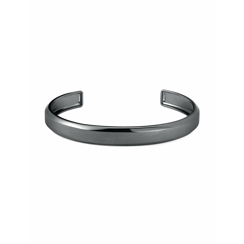CRISLU Mens Smooth Cuff Bangle with Baguette CZ Finished In Black Rhodium - ICE