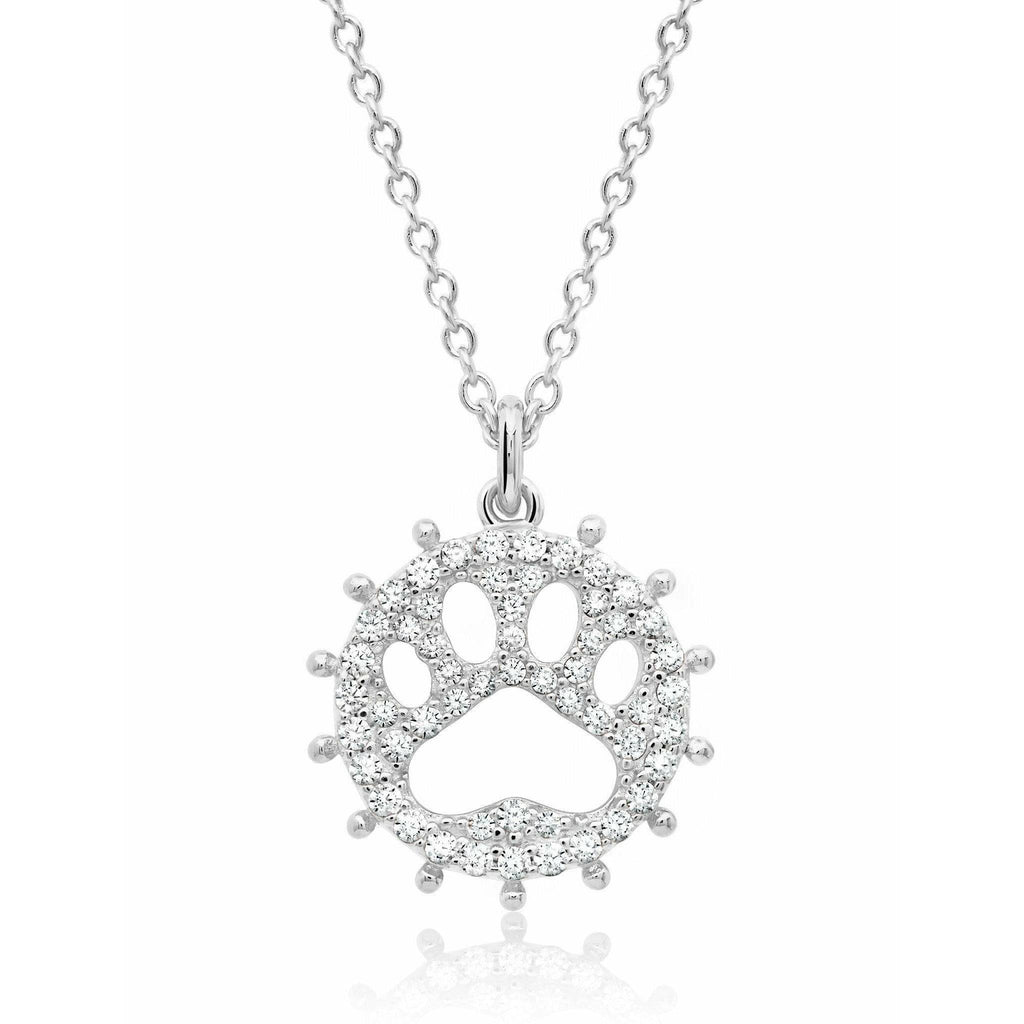 CRISLU Motif Paw Print Pendant Necklace finished in Pure Platinum - ICE