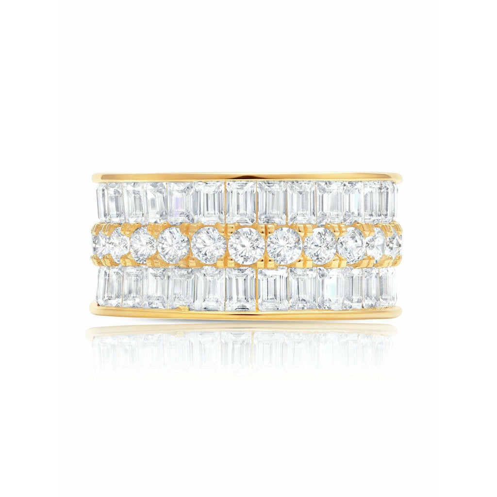 CRISLU Parallel - 18k Gold Finish Baguette Eternity Ring - ICE