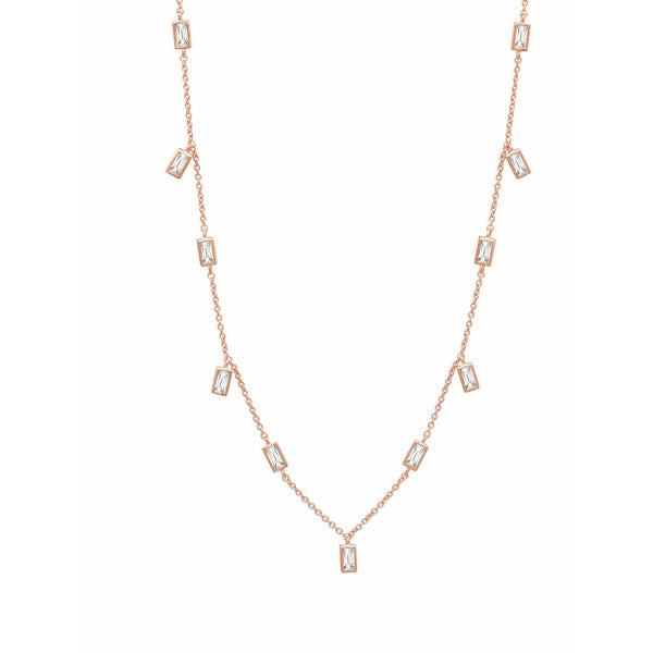 Crislu Prism Baguette 16" Necklace finished in 18KT Rose Gold - ICE