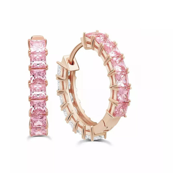 CRISLU ROSE GOLD DUO HOOP WITH PINK & CLEAR STONES-22MM - ICE
