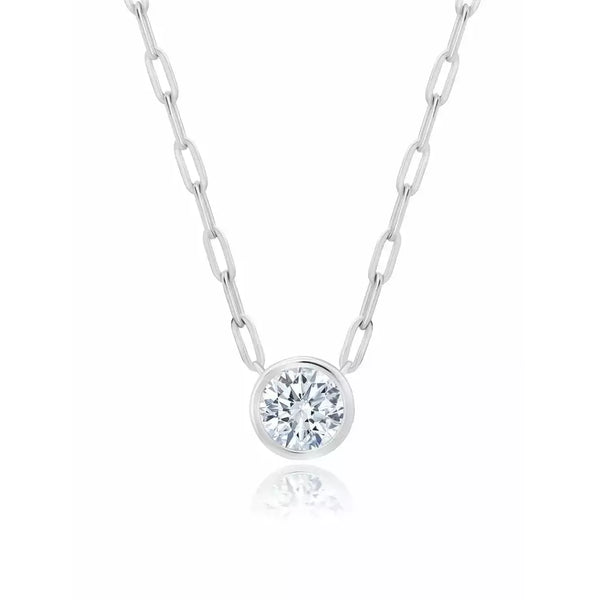 CRISLU ROUND SOLITAIRE CZ STONE WITH PAPERCLIP CHAIN - ICE