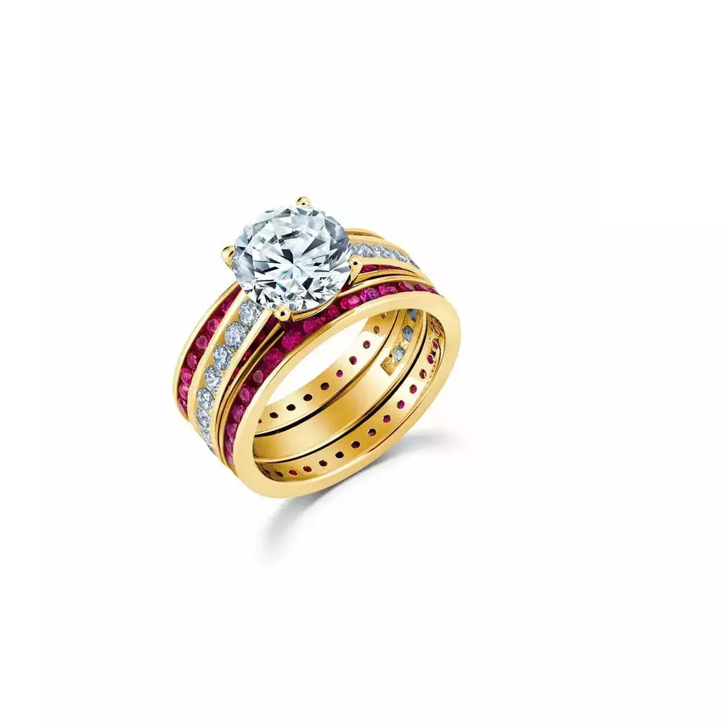 CRISLU RUBY ENGAGEMENT RING SET FINISHED IN 18KT YELLOW GOLD - ICE