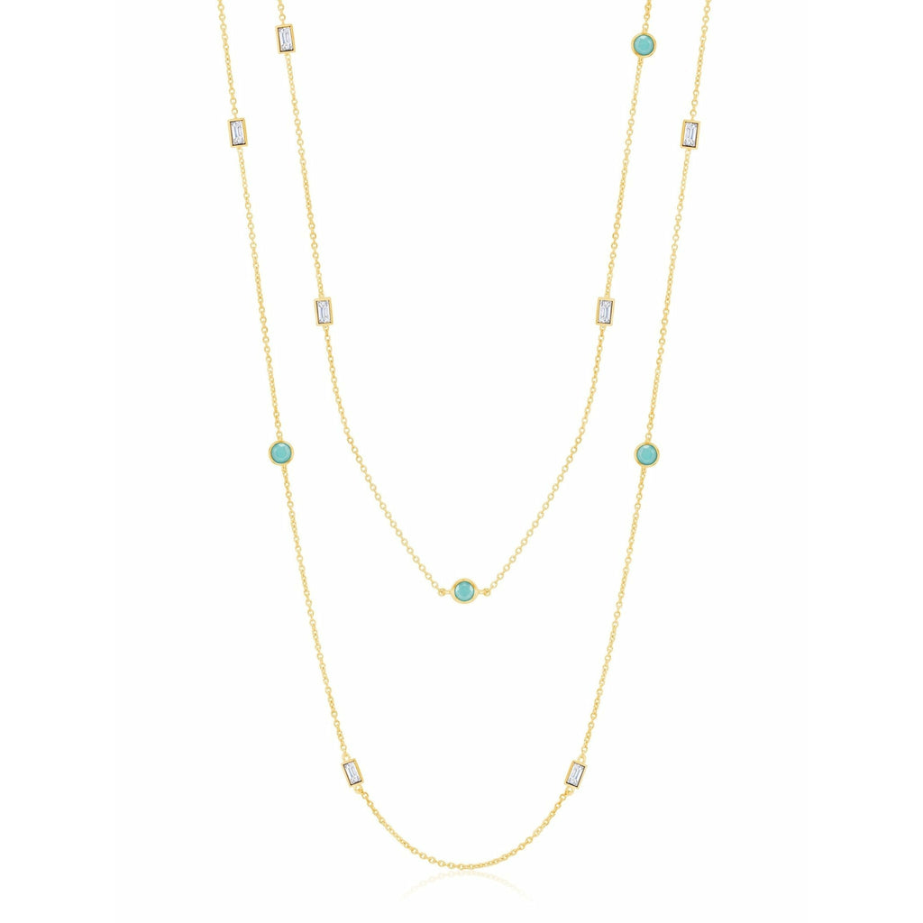 CRISLU SEVEN SEAS Turquoise and Cubic Zirconia Double 36 inch Necklace-Gold - ICE