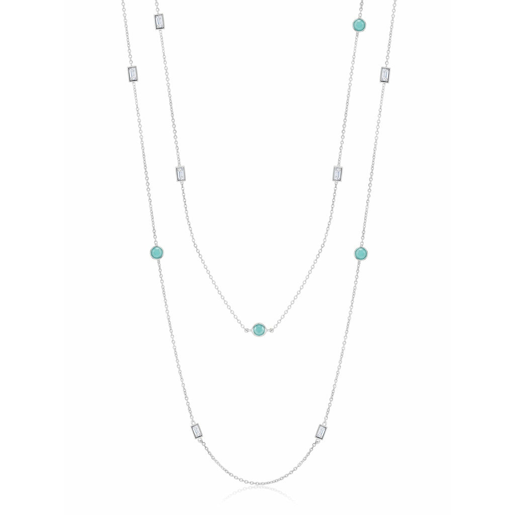 CRISLU SEVEN SEAS Turquoise and Cubic Zirconia Double 36 inch Necklace -Silver - ICE