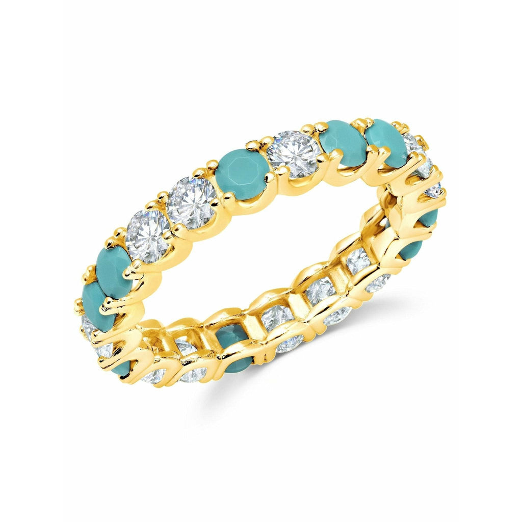 CRISLU SEVEN SEAS Turquoise and Cubic Zirconia Eternity Ring-18k Gold Finish - ICE
