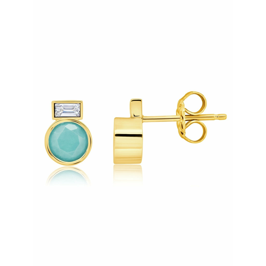 CRISLU SEVEN SEAS Turquoise and Cubic Zirconia Stud Earrings-Gold - ICE