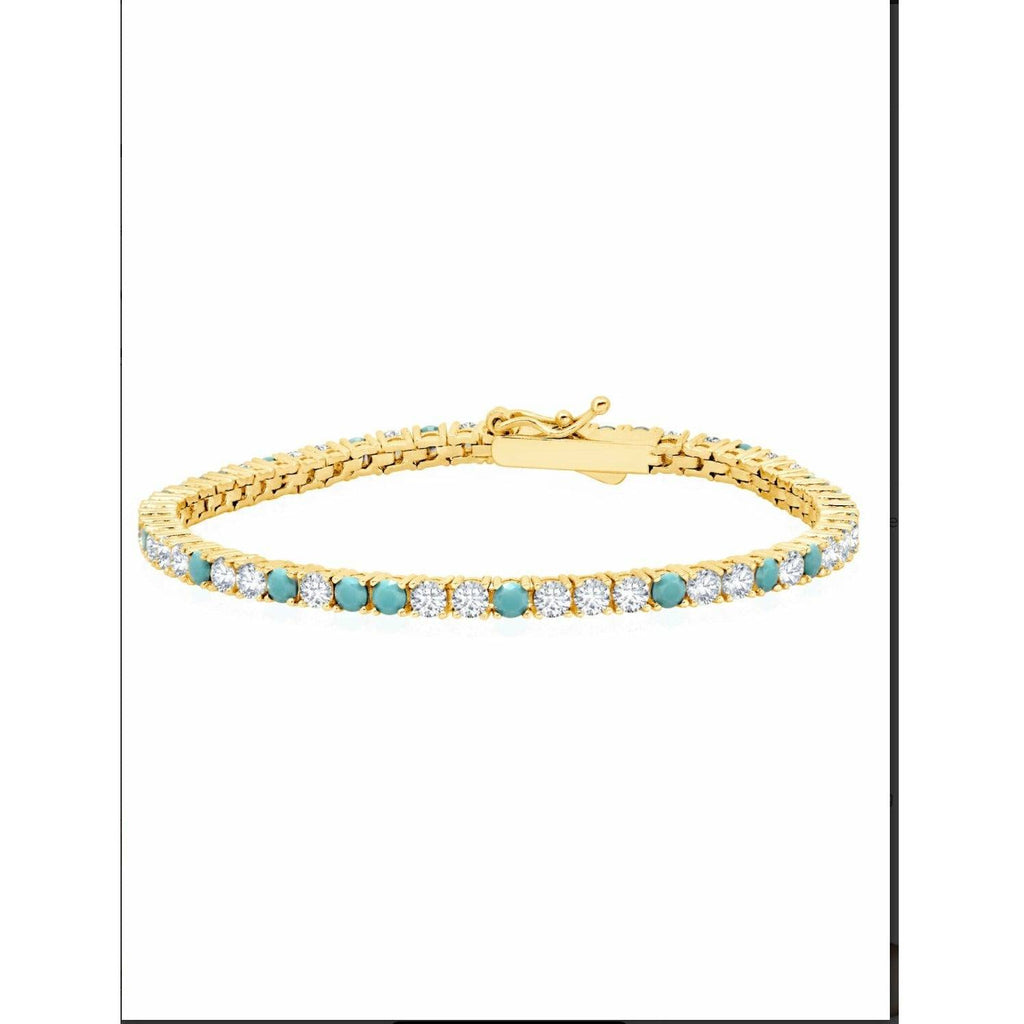 CRISLU SEVEN SEAS Turquoise and Cubic Zirconia Tennis Bracelet In 18k Gold Finish - ICE