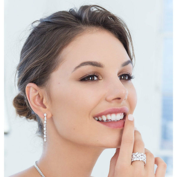 Crislu Sterling Silver and Platinum Multi Shape Linear Earrings - ICE