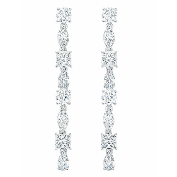Crislu Sterling Silver and Platinum Multi Shape Linear Earrings - ICE