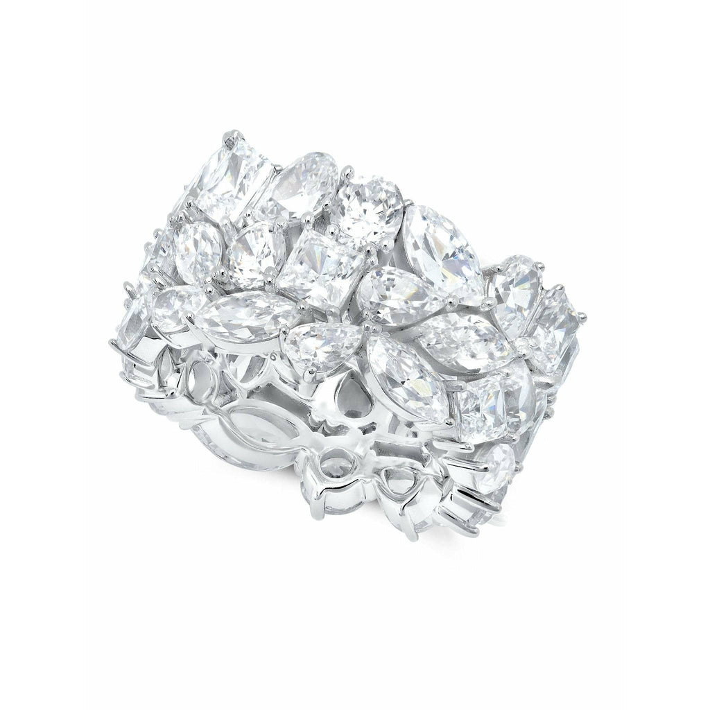 CRISLU Sterling Silver Pure Platinum Finished Multi Cluster Eternity Ring - ICE