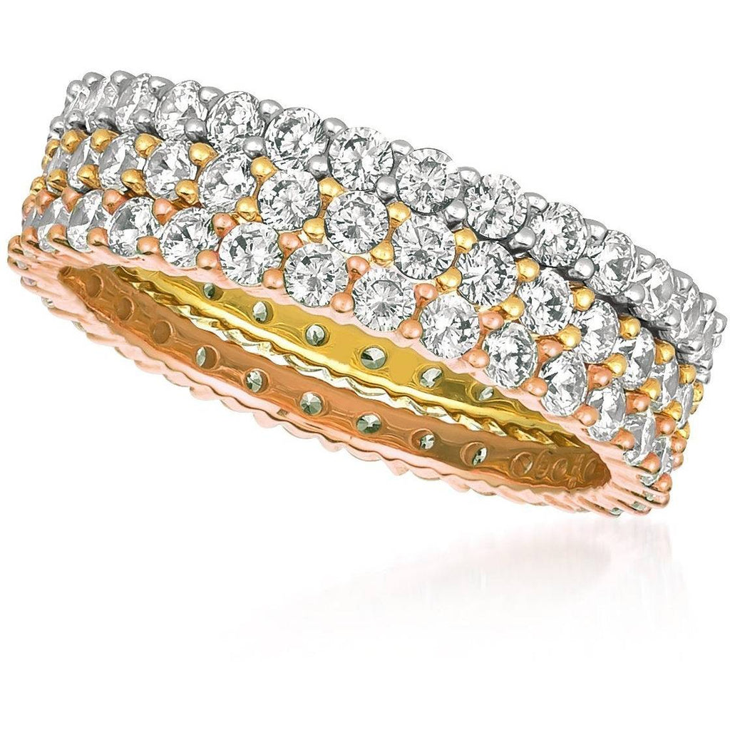 CRISLU Tricolor Pave Stack Ring Set of 3 - ICE