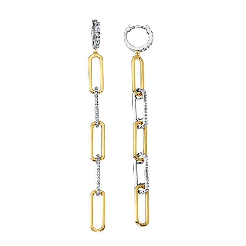 CRISLU Two Tone Huggie Open Link Earrings -Linear Collection-Finished in 18kt &I Pure Platinum - ICE