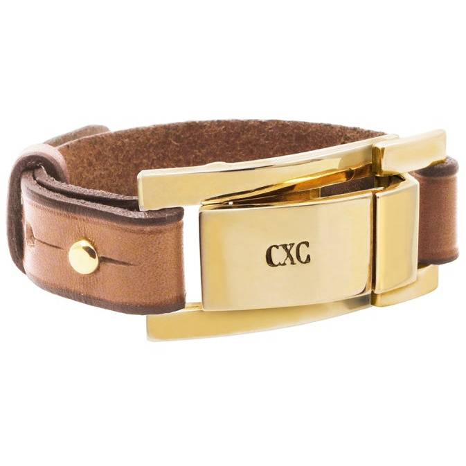 CXC Elegant Signature Bar Leather Bracelet-Gold - ICE