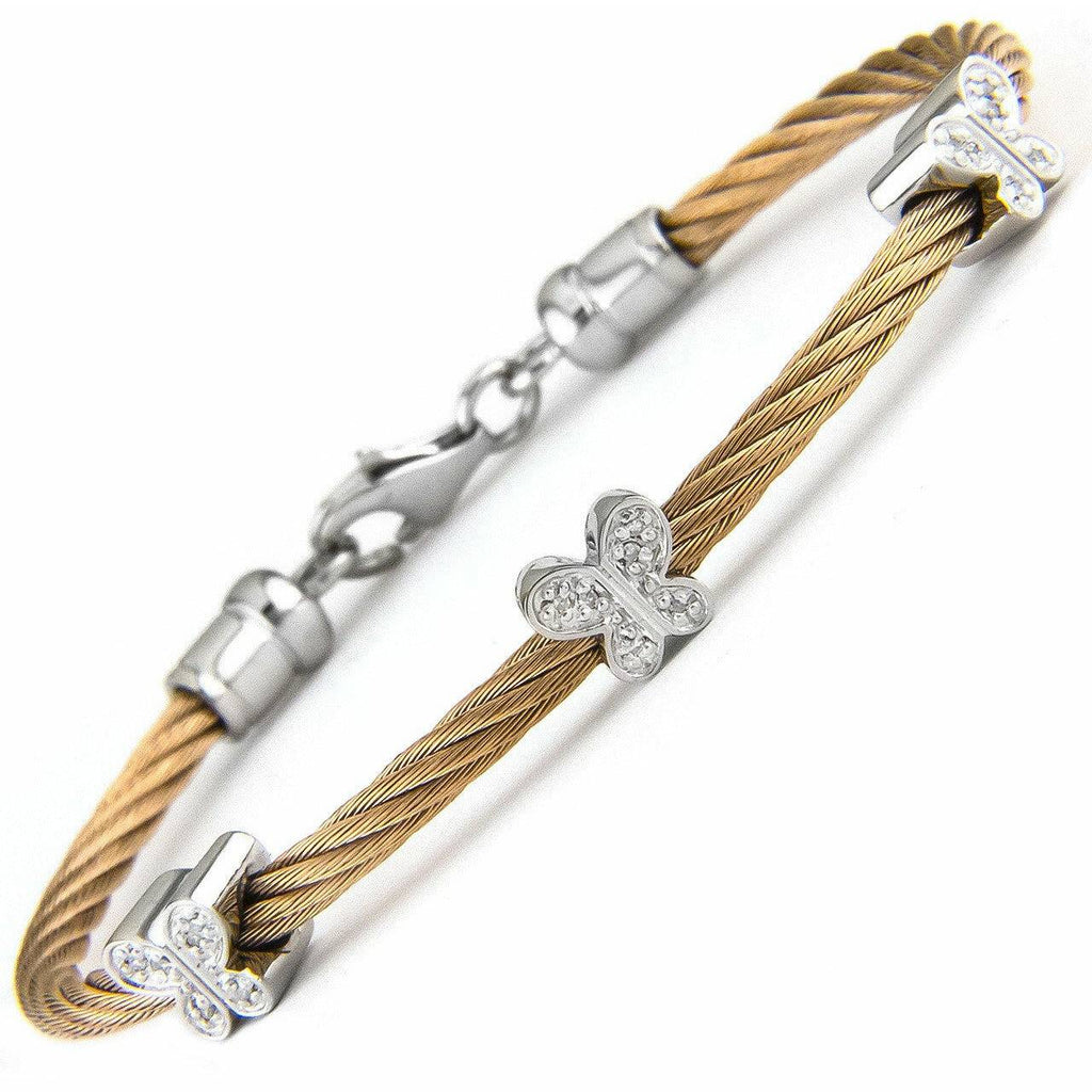 Lau International 3 Diamond Butterfly Rose Gold Cable Bracelet - ICE
