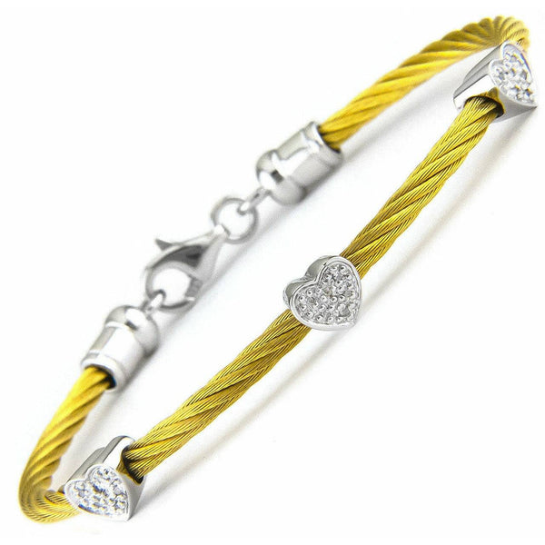 Lau International 3 Diamond Hearts Yellow Gold Cable Bracelet - ICE