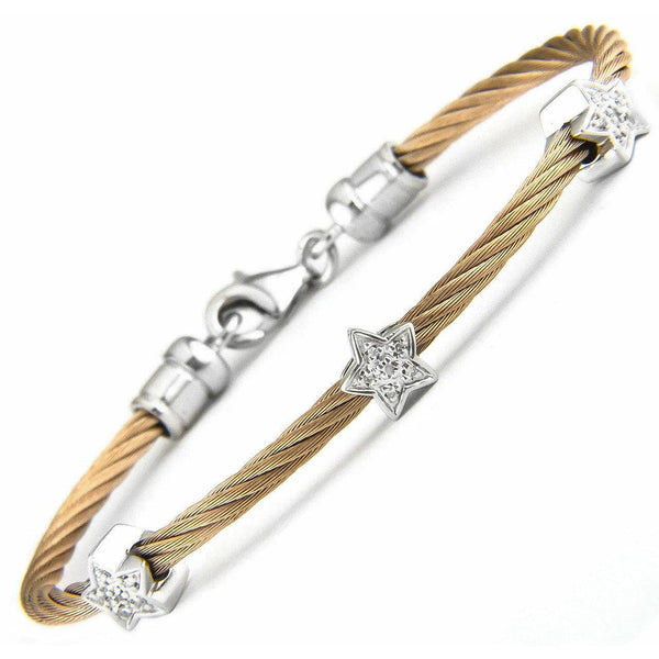 Lau International 3 Diamond Stars Rose Gold Cable Bracelet - ICE