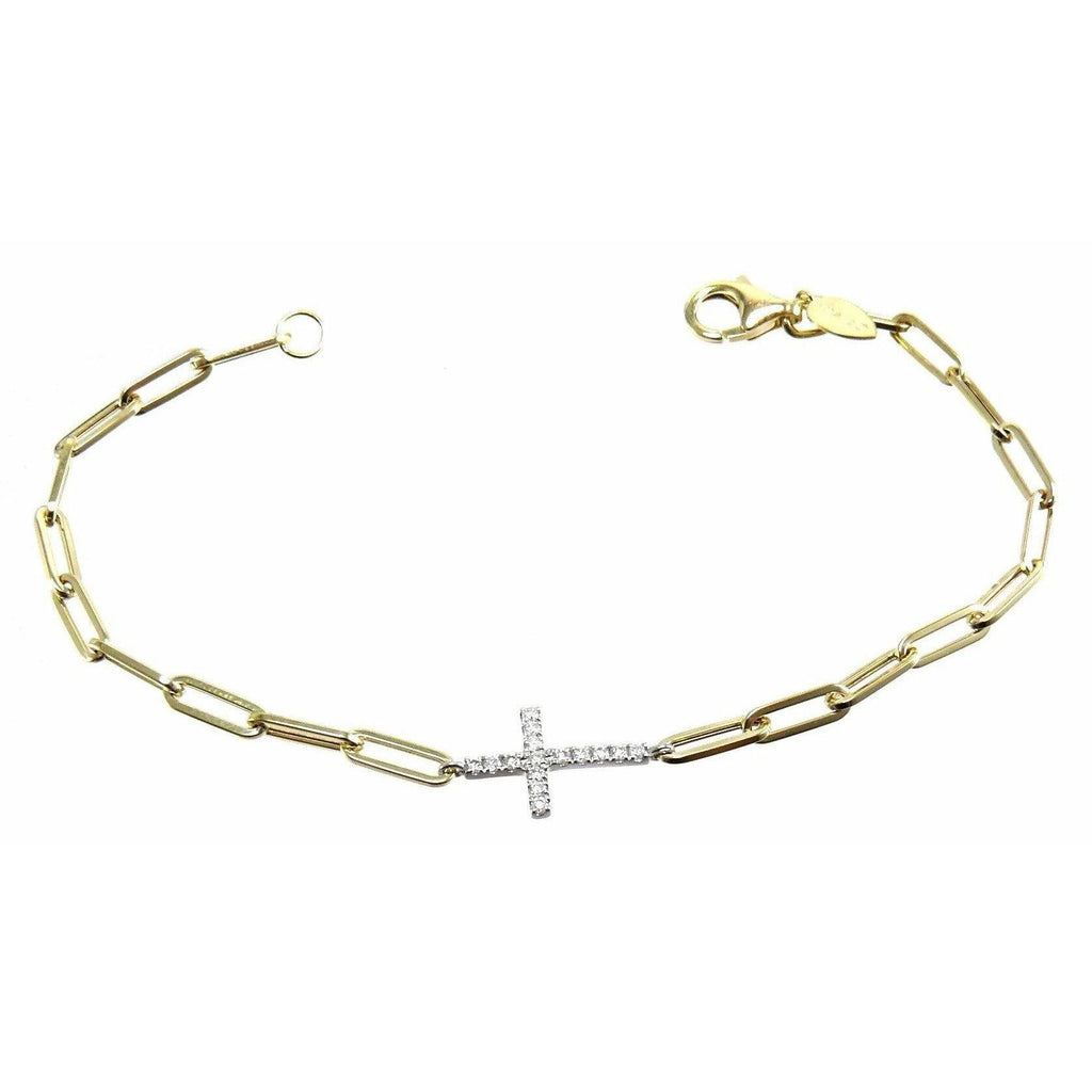 Meira T 14K Diamond Cross Bracelet with Paperclip Chain - ICE