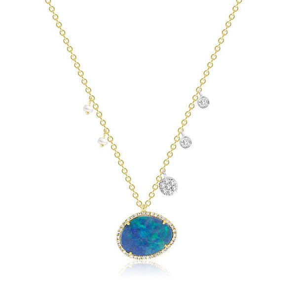 Meira T Australian Opal with Off-Centered Pearls & Diamond Charms - ICE