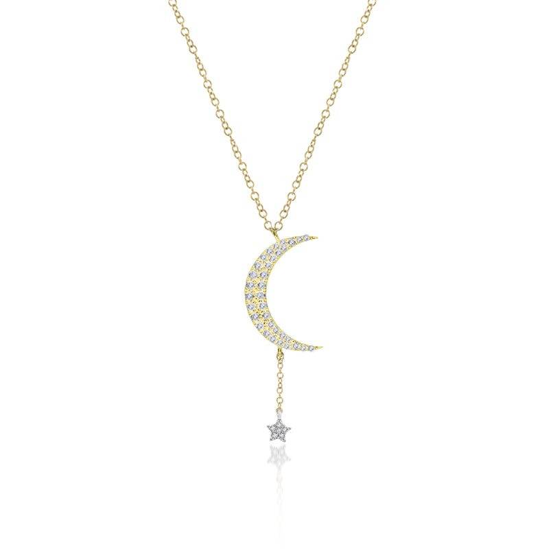 Meira T Crescent Moon and Star Diamond and Yellow Gold Necklace - ICE