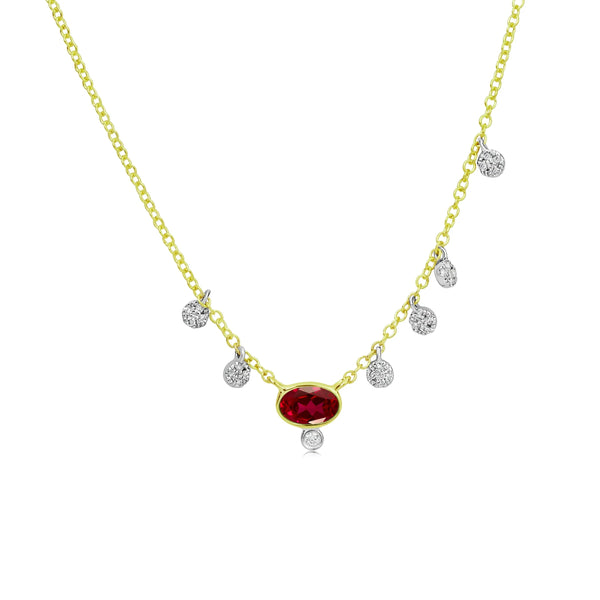 Meira T Dainty Ruby Necklace with Off Centered Scattered Charms - ICE