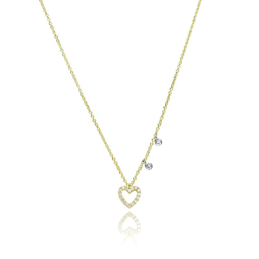 Meira T Dainty Yellow Gold Heart and Diamond Necklace - ICE