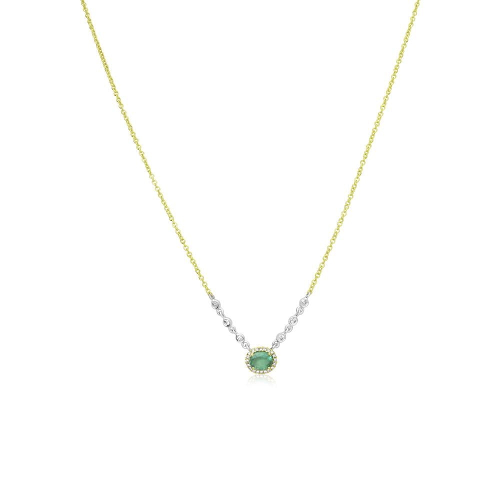 Meira T Diamond Dainty Emerald Halo Necklace - ICE