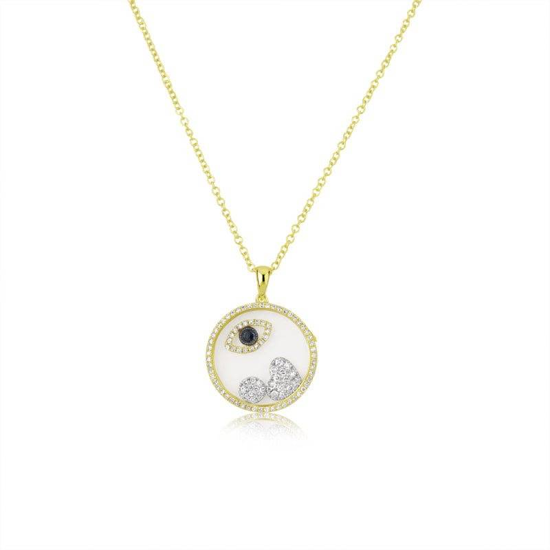 Meira T Evil Eye Symbol Shaker Evil Eye and Heart Necklace - ICE