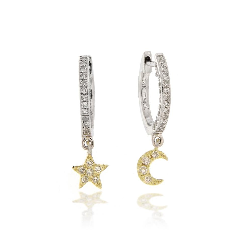 Meira T Moon and Star Diamond Huggie Earrings - ICE