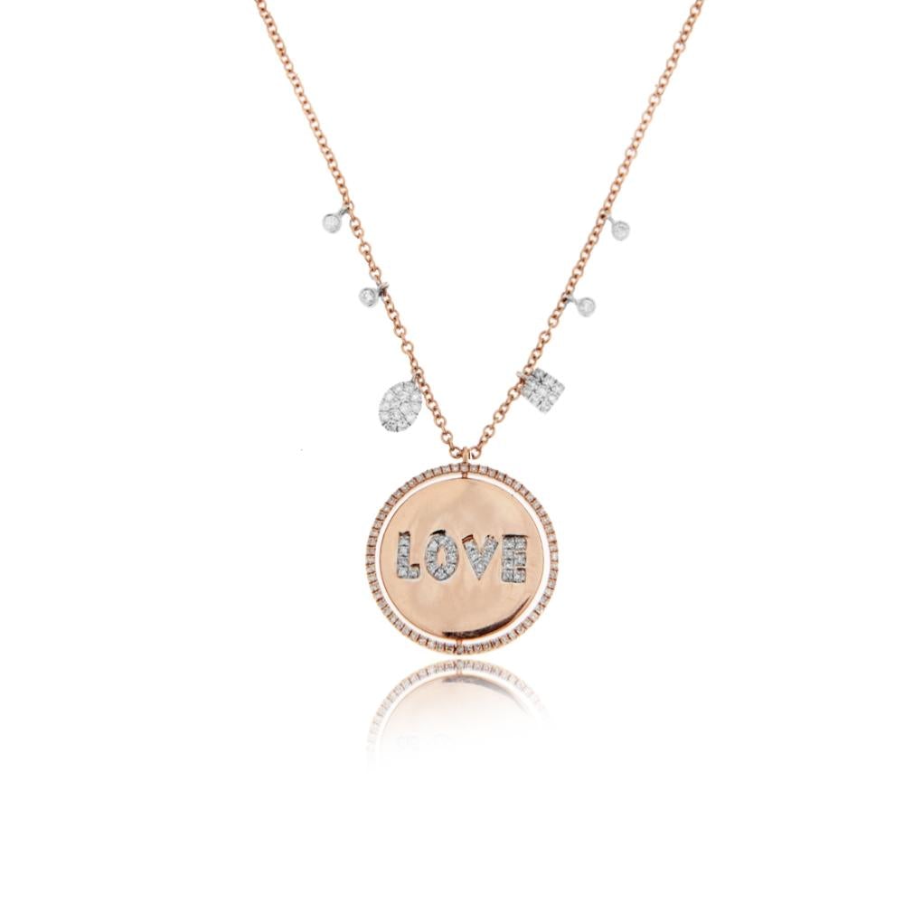 Meira T Rose Gold Rotating Diamond Love Necklace - ICE