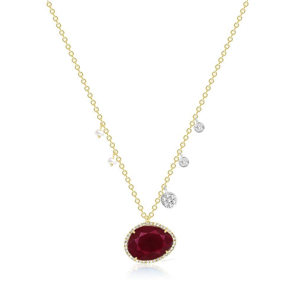 Meira T - Ruby Off-Centered Pearls & Diamond Charms - Yellow Gold - ICE