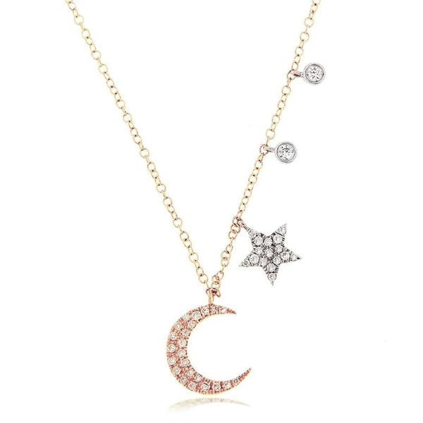 Meira T Signature Moon & Star with Side Diamond Drops 14k YG - ICE