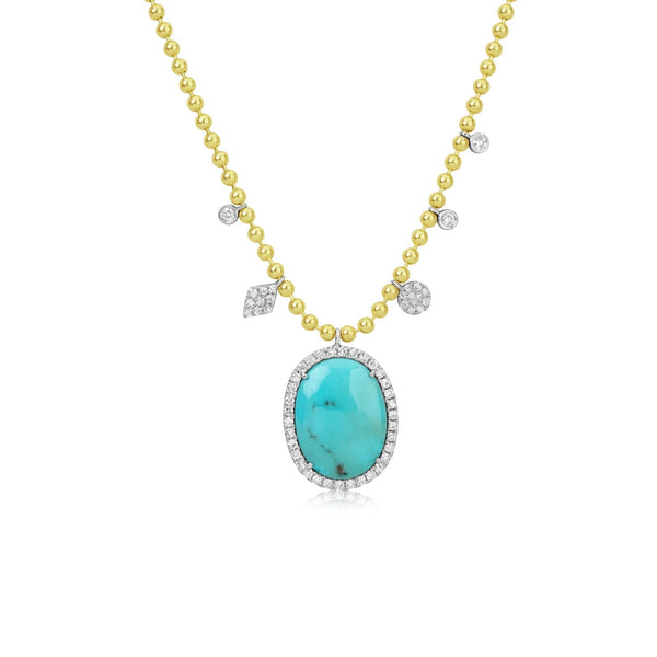 Meira T Turquoise and Diamond Yellow Gold Ball Chain Necklace - ICE