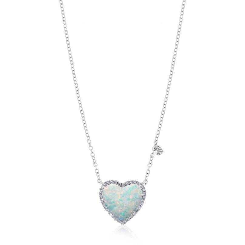 Meira T White Opal Tiny Heart with Diamond Halo 14kt White Gold - ICE