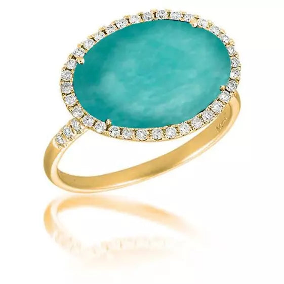 Meira T Yellow Gold Amazonite and Diamond Halo Ring - ICE