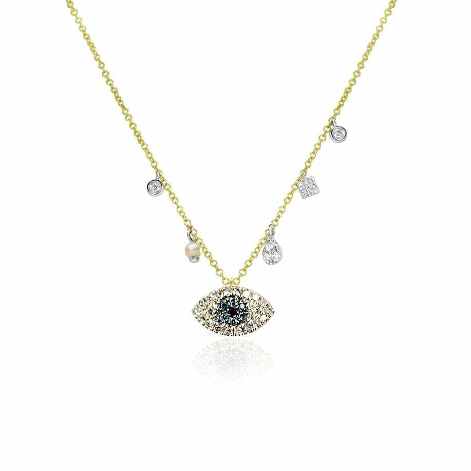 Meira T Yellow Gold Diamond and Blue & Black Diamond Evil Eye Necklace - ICE