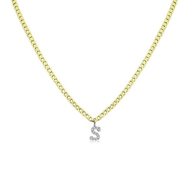 Meira T Yellow Gold Diamond Initial Cuban Chain Necklace - ICE