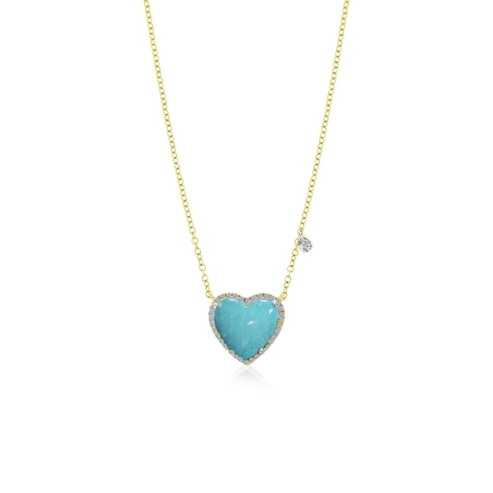 Meira T Yellow Gold Turquoise & Diamond Heart Necklace - ICE