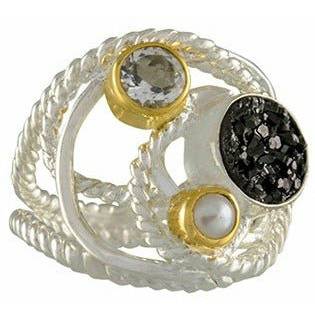 Michou Black Druzy Sterling Silver & Gold Vermeil Ring - Orbits Collection - ICE