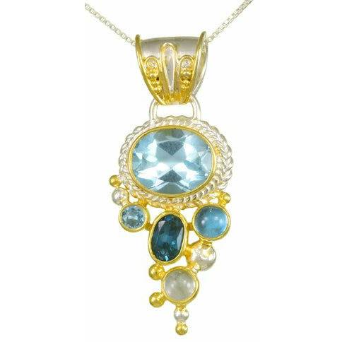 Michou & Blue Topaz & Multi Gemstone Pendant- Cascade Tahoe Blue Collection - ICE