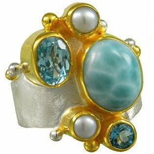 Michou Larimar Gemstone Cluster Vermeil Ring - Cascade Collection - ICE