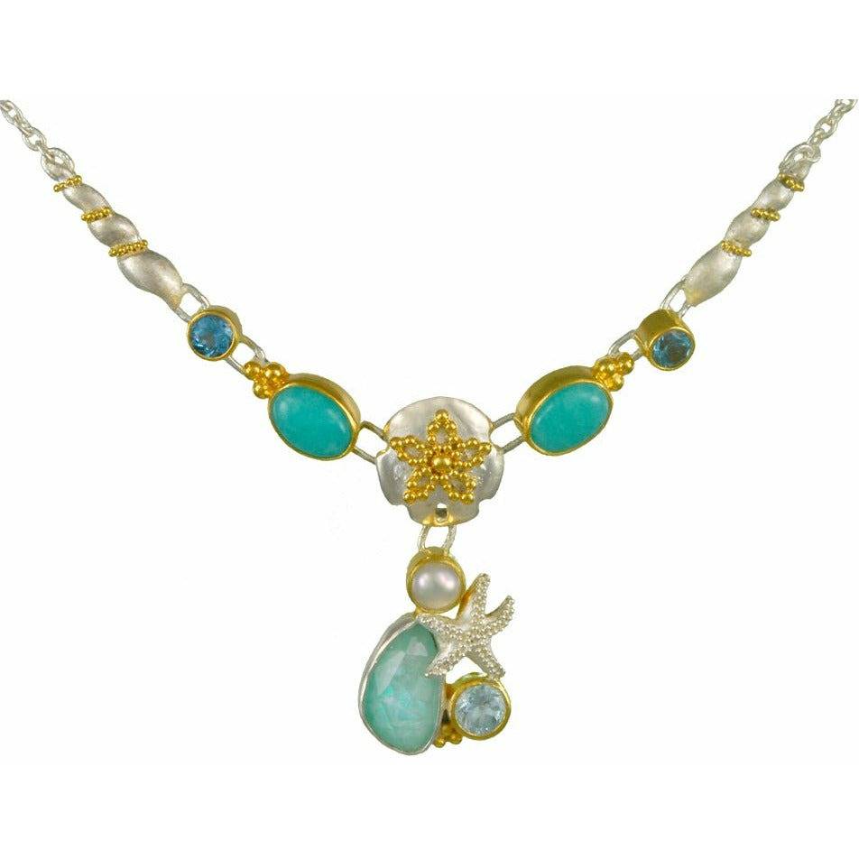 Michou Oval Cluster Gemstone Necklace- Poseidon's Treasure - ICE