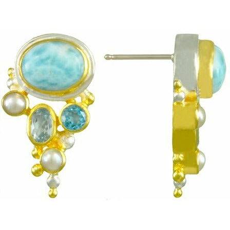 Michou Oval Larima & Gemstone Earrings -Poseidon's Treasures Collection - ICE