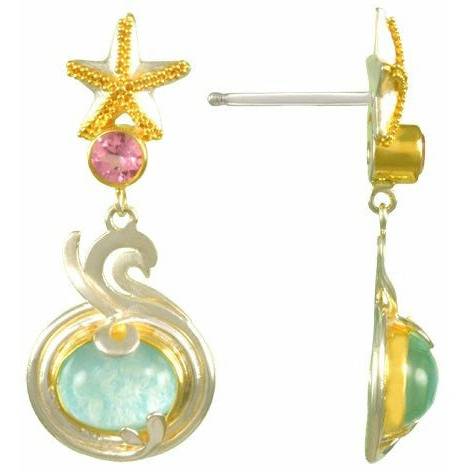 Michou Starfish Amazonite & Pink Topaz Drop Earrings- Poseidon's Treasures - ICE