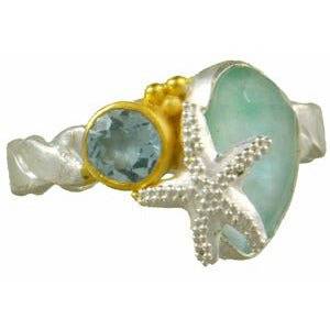 Michou Sterling Silver & 22k Gold Vermeil Blue Chalcedony Starfish Ring - ICE